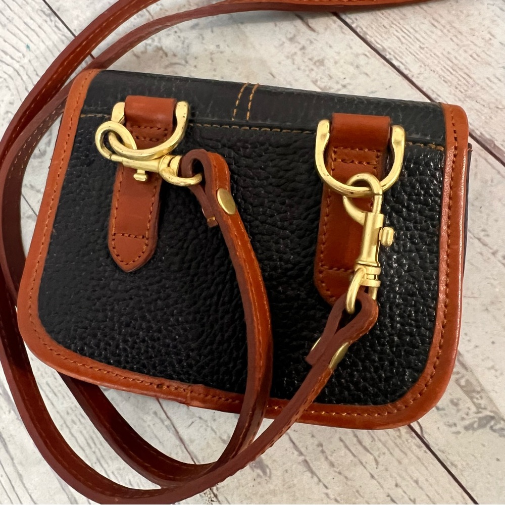 Vintage Mini Leather Saddle Crossbody Purse Liz Claiborne Brwn Black Pebbled - Picture 4 of 16